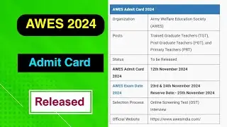 AWES 2024 Admit Card Released | AWES 2024 Admit Card Declared by MDE