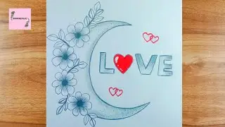 How to draw half moon design with love drawing||half moon floors drawing|| easy pencil sketch
