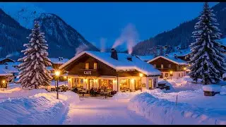 Winter Alpine Village Caf&eacute; ❄️ Mountain Snowfall & Cozy Lofi Jazz Ambience