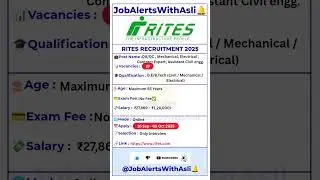 🚂RITES Recruitment 2025 🚂 | 27 Engineer & Expert Jobs | Salary ₹1.2 Lakh #Ep89