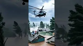 CH-53 Helicopters Battle Raging Floods to Rescue Stranded Villagers 🚁⛈️#shotrs #helicopter #flood