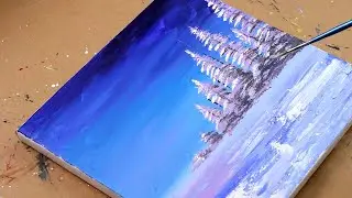 Forest Sea and Snow Plain Abstract Painting with acrylic / Daily Art Therapy / Easily / Day #102