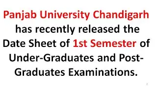 Panjab University Chandigarh Released 1st Semester Date-sheet of Under Graduate and Post Graduate
