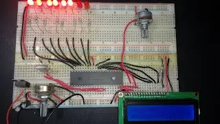 Voltmetro con ADC en PIC16F877A con Leds y LCD de 16x2