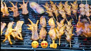 Yummy grilled chicken wings & Leg that selling by man at Dumex Market, Phnom Penh City 😋😍