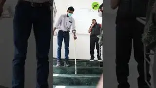 Learning to climb down the stairs with crutch post spinal cord injury - one step at a time!