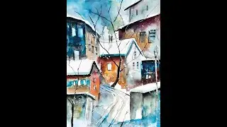 Aquarelltechnik  Lernvideo -- Winter im Dorf