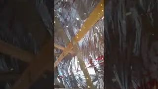 The dog is watching the insulation of the house (Собака наблюдает за утеплением кровли дома А-фрейм)
