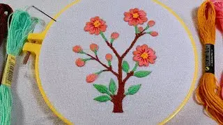 Hand embroidery orange flowers ปักผ้าลายดอกไม้ ปักผ้าแบบง่ายๆ