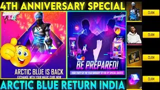 How to claim free rewards in 4th anniversary | 4th anniversary free fire | arctic Blue return india
