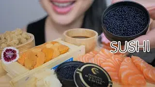 SUSHI ASMR *UNI, Black Diamond Caviar with FRESH Salmon Sashimi *NO Talking Eating Sounds | N.E