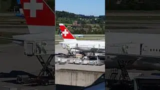 Air Baltic with Estonian Flag livery filmed from deck E at Zurich airport, Switzerland.