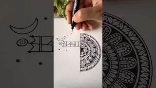 Moon Mandala | Mandala Tutorial | Half Mandala Tutorial | Summer Art #creativeart #mandalashorts