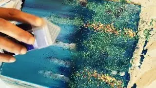 DIY Peacock Teal, Pink,  Purple Glitter Abstract Wall Art #glitterwallart #tealdecor