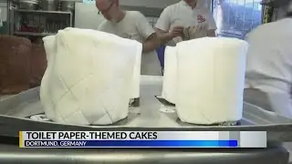 German baker making toilet paper cakes