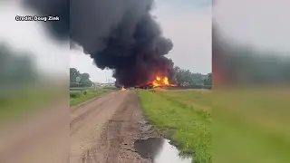 Train derailment causes fire near Carrington, ND - clipped version
