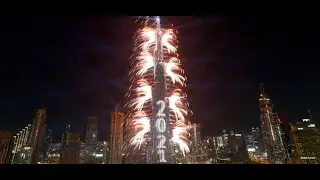 Burj Khalifa fireworks on anew year eve of 2021 full video sky view #burjkhalifa