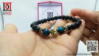 Natural Original Gold Color Crown Lion Head Blue Tiger Eye and Onyx Bracelets