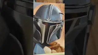 oil painting of the mandalorian helmet, color painting over underpainting