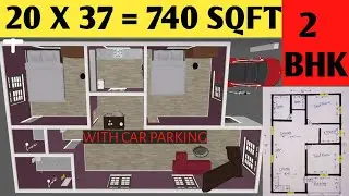 740 SQFT HOME PLAN//20X37 HOUSE DESIGN//2BHK GHAR KA NAKSHA 3D//MAKAN IDEA3D