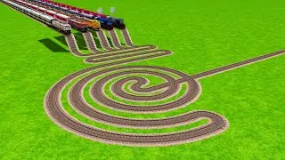 5 TRAINS RUNNING ON DANGOUROS RISKY ROUND CIRCLES RAILROAD TRACKS | Railway Crossing | beamng drive