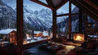 Cozy Winter Cabin under Falling Snow ASMR with Fireplace for Relaxation and Sleep