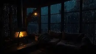 Sleep Instantly with Rain on Windows Cabin & Fireplace Crackling on a Rainy Night