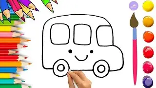 How To Draw cute Bus Drawing, Painting & Coloring For Kids and Toddlers_🌈🎨
