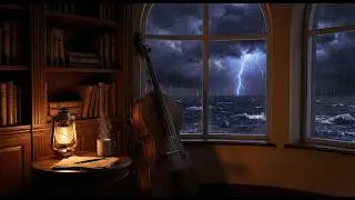 Dark Academia Lighthouse: Heavy Rain, Thunder & Deep Cello for Intense Focus (4 Hours)