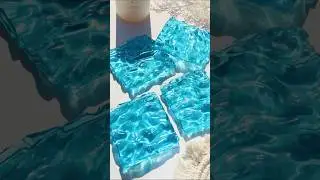 Resin water ripple coaster depicts a vivid aqua blue surface in sunlight #resinart #coaster