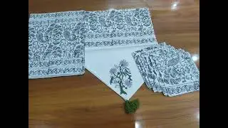 Indian hand block printed cotton 6 seaters Table mat sets by Meera Handicrafts/