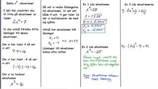 Matematik 1 Genomgång Enkla x^2   ekvationer