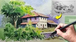 🎨 Watercolor Step-by-Step Landscape Painting Tutorial for Beginners with Audio | निसर्गचित्र पेंटिंग