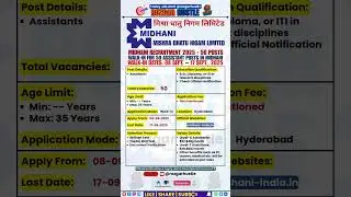 MIDHANI Assistant Walk-in 2025 &ndash; 50 Posts | Hyderabad | 08&ndash;17 Sep #shorts #job #midhani #govtjobs