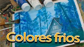 Paisaje en colores frios - pintura con tempera