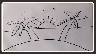 How To Draw Easy Sunset Scenery | Masum Arts Studio | Drawing Sunset Scenery Step By Step | Class