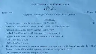 Half Yearly Examination 2025|Class X|English question paper with solved MCQs|Udalguri|Class 10 Eng