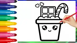 How to Draw a Mug of Hot Chocolate Easy | Cute MILK SHAKE Hot CHOCOLATE Drawing for Kids