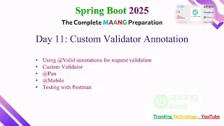 Day 11: Custom Validator Annotation in Spring Boot | @Valid, @Pan, @Mobile | Testing with Postman