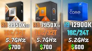 RYZEN 9 9950X3D vs RYZEN 9 7950X3D vs INTEL i9-12900K | Test in 6 Games