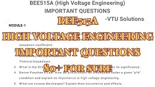 High Voltage Engineering, Super important questions, BEE515A, 22 scheam, 5th sem, EEE...