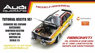 Audi quattro uscita 107: CONSIGLI UTILI. Cerniere, cofano, rinforzo destro e parti del motore in 1:5
