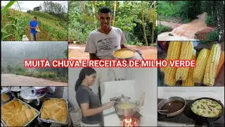 MUITA CHUVA AQUI NA RO&Ccedil;A/EU E MEU PAI PREPARAMOS PRATOS DELICIOSOS DE MILHO VERDE NO FOG&Atilde;O A LENHA