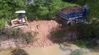 First Start New Project Delete Canal To Resize Road By Small Dozer Pour Tree with dump truck