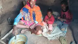 Poor village mother living a simple life