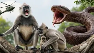 Giant King Cobra vs Brave Langur Troop &ndash; Shocking Fight & Heroic Human Rescue! 🔥