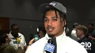 New England Patriots linebacker Marte Mapu talks Sacramento State during Super Bowl Opening Night