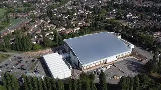 Aquatics Center Smethwick Birmingham 2022 commonwealth games swimming pool drone fly-by