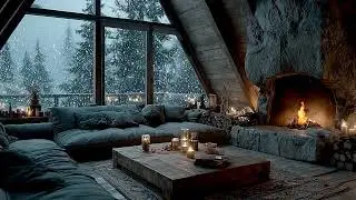 Peaceful Winter Piano Lounge ❄️ Soft Fireplace Sounds & Snowfall Ambience for Sleep & Focus