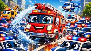 Fire Truck Leads a City Rescue 🚨 | Police Cars & Helicopter Join the Action | Funny Vehicles Cartoon